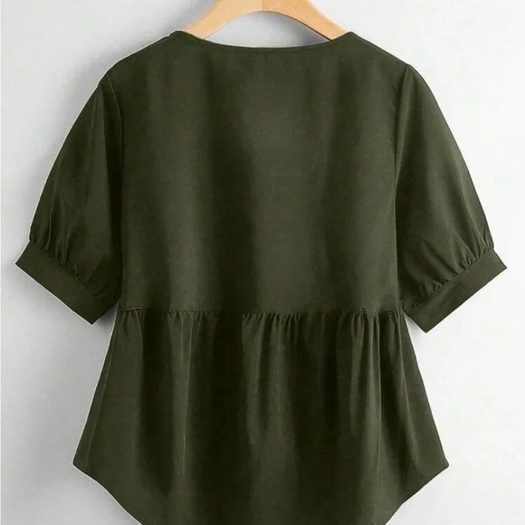 Clasi Plus Solid Ruffle High-Low Hem Blouse, Peplum Top - Picture 2 of 4